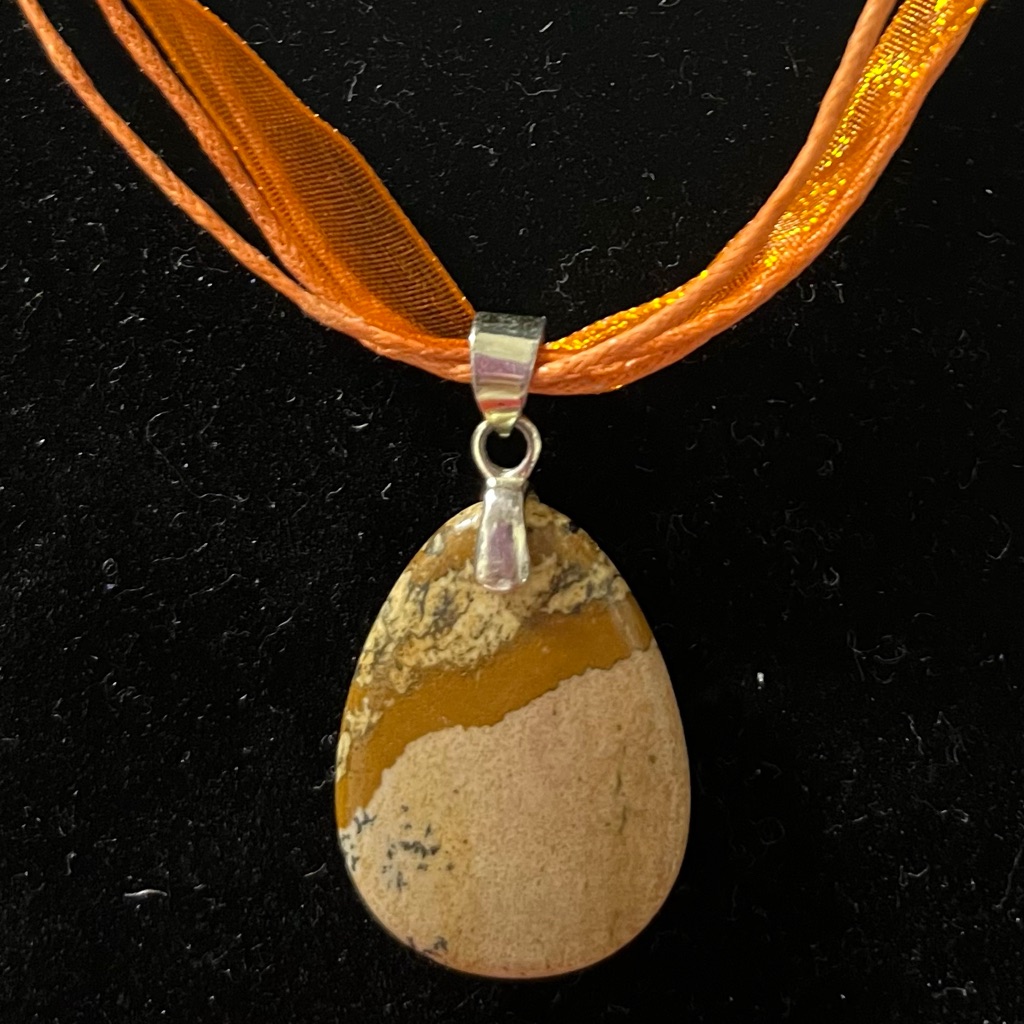 925 Sterling Silver And Jasper Stone Pendant With Lace Chocker Vintage